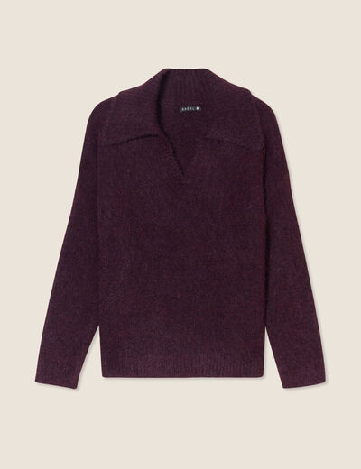 Pull manches longues col polo bordeaux femme