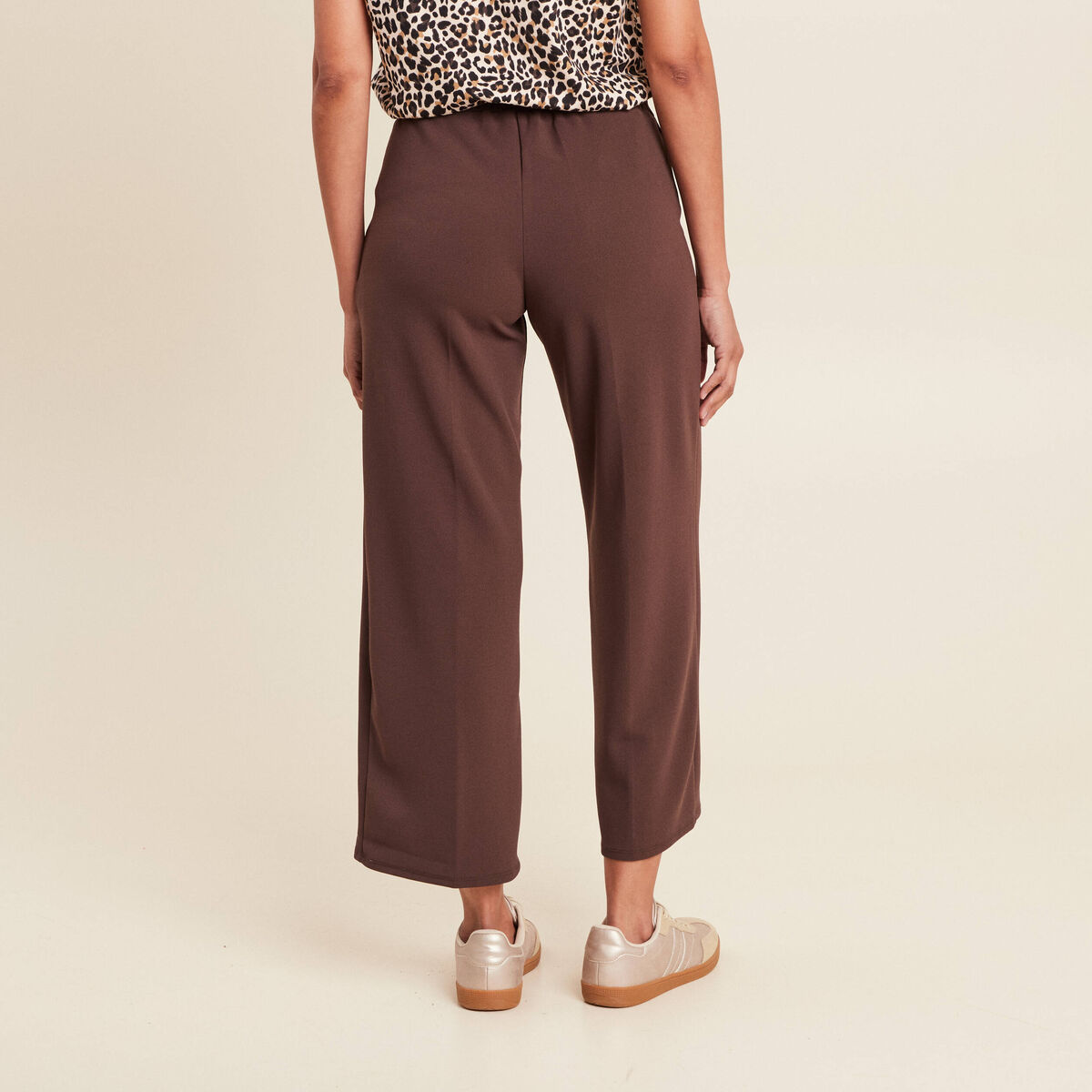 Pantalon large pinces marron femme
