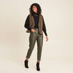 Pantalon paperbag simili cuir vert kaki femme