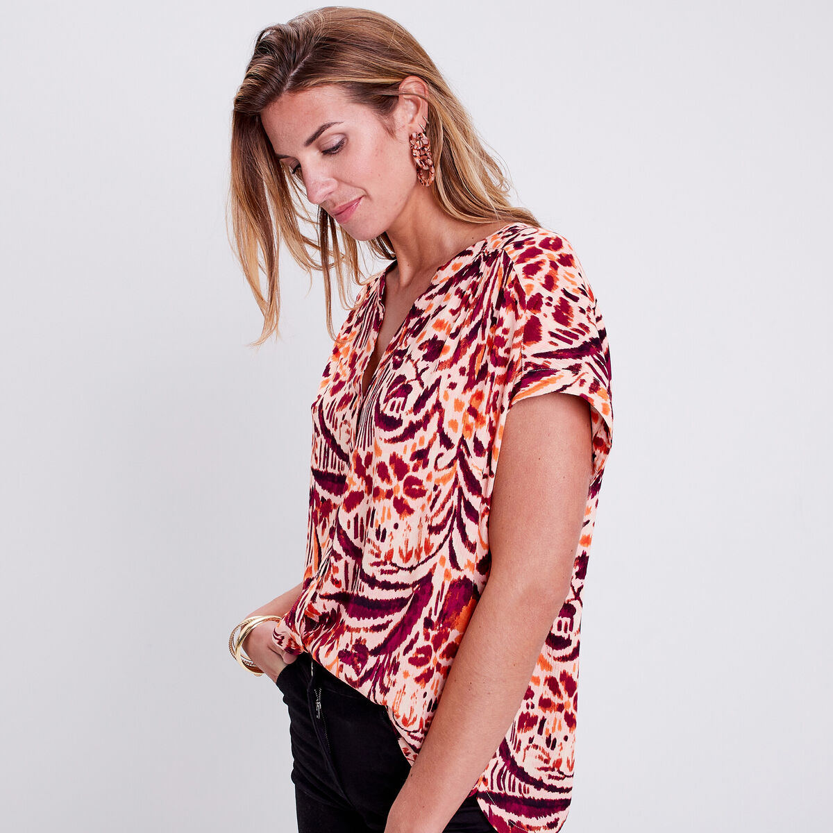 Blouse manches courtes rose clair femme