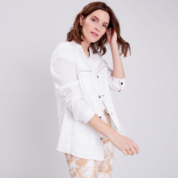 Veste droite boutonnée ecru femme