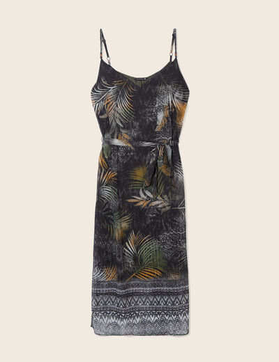 Robe longue droite ceinturée noir femme