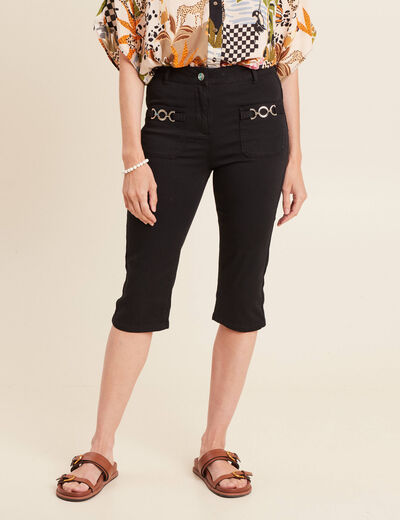 Pantacourt droit taille haute noir femme