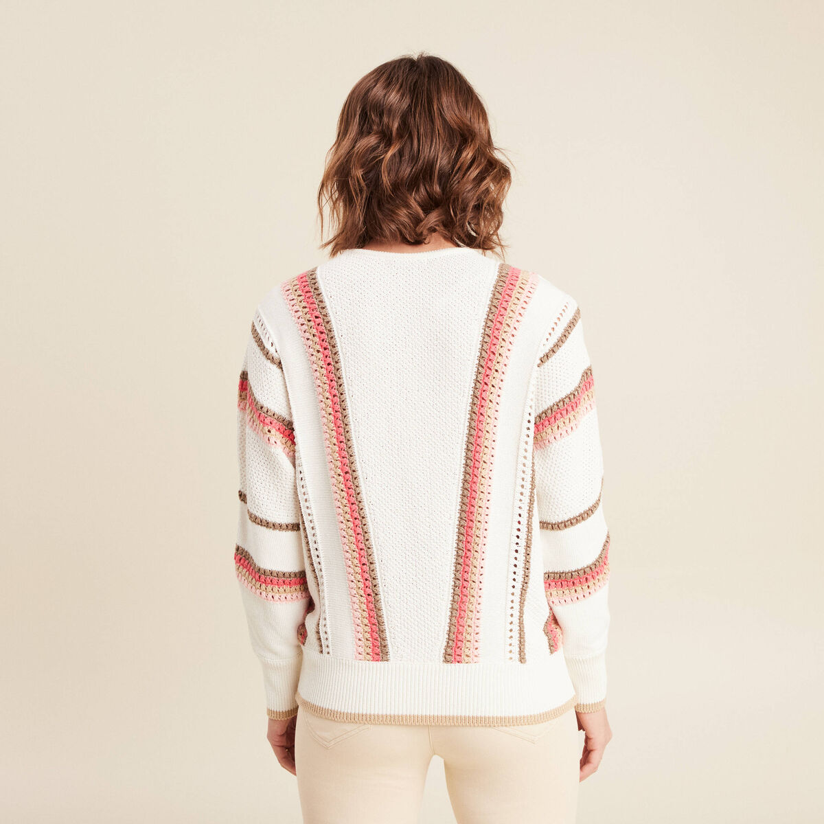 Pull manches longues ecru femme