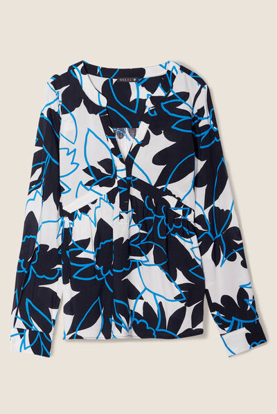 Blouse manches longues bleu electrique femme