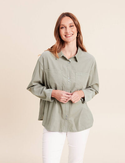 Chemise ample en velours milleraie vert clair femme