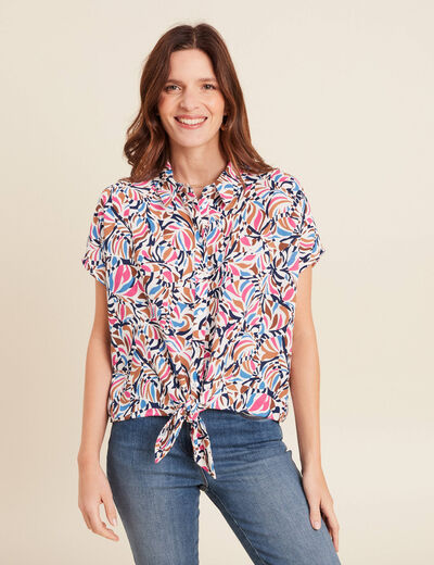 Chemise manches courtes fluide bleu femme