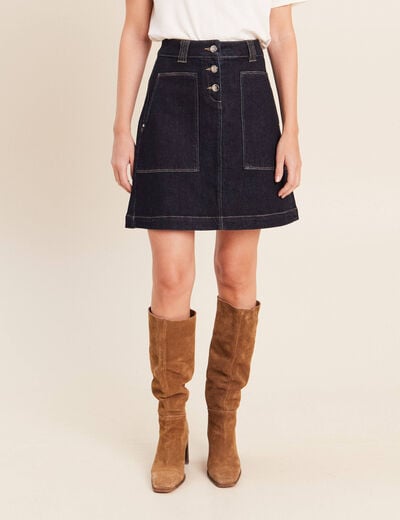 Jupe courte trap&egrave;ze en jean denim brut femme