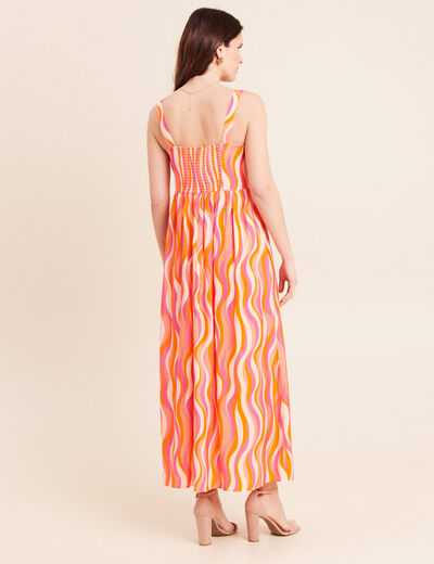 Robe longue &eacute;vas&eacute;e &agrave; fines bretelles orange femme