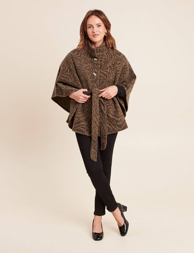 Poncho ceintur&eacute; en polyester recycl&eacute; camel femme