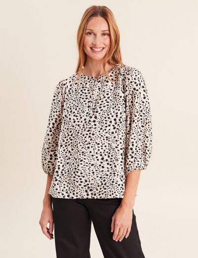 Blouse droite col rond manches 3/4 blanc femme