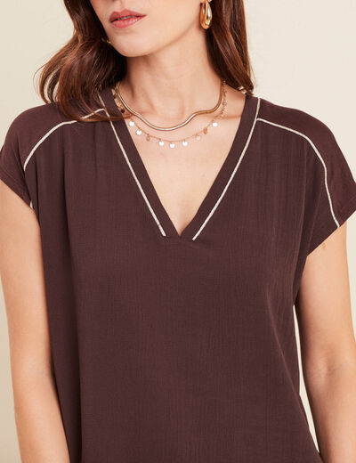 T-shirt manches courtes marron femme