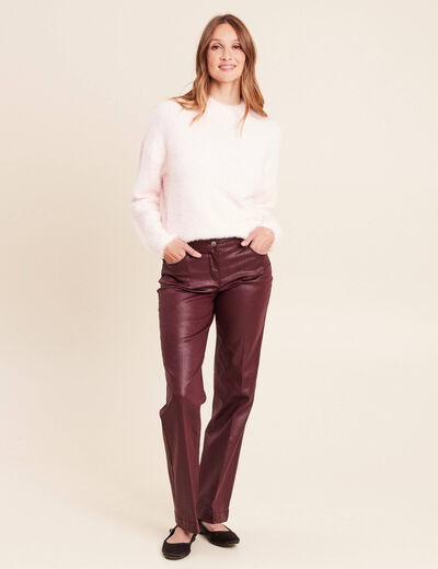 Pull col montant doux rose clair femme