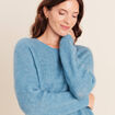 Pull droit col rond manches longues bleu p&eacute;trole femme