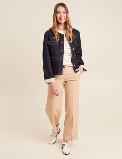 Pantalon large taille basculée beige femme