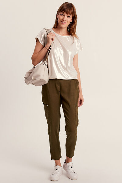 T-shirt manches courtes beige femme