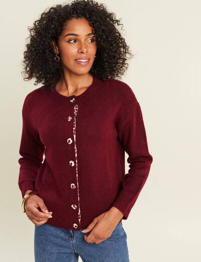 Gilet droit mi-long col rond bordeaux femme