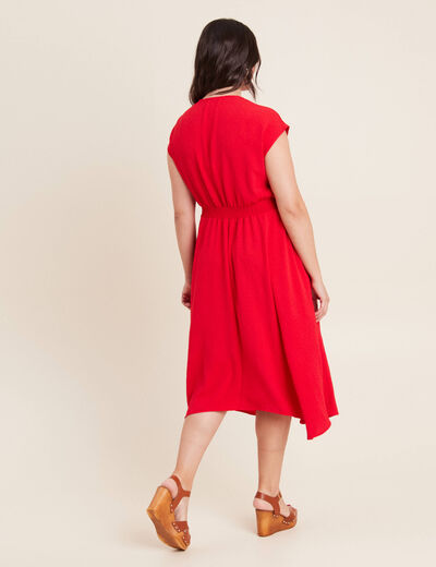 Robe évasée taille smockée rouge femme