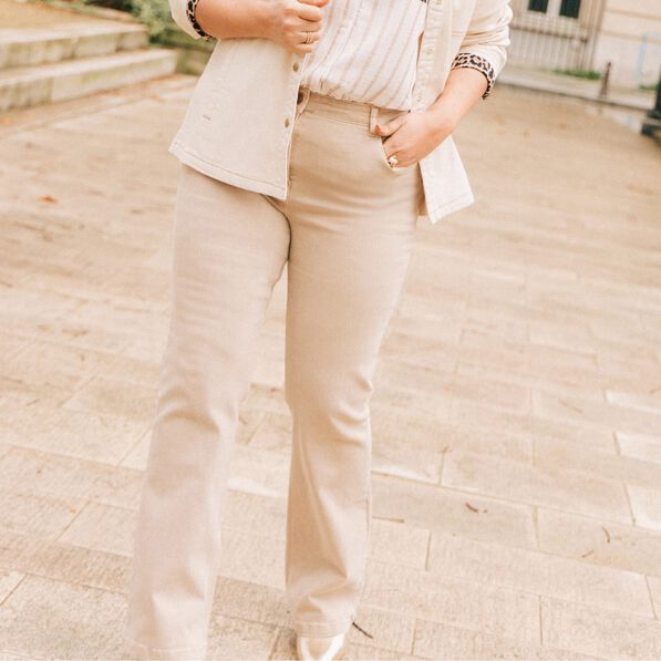 Jean bootcut taille haute denim beige femme