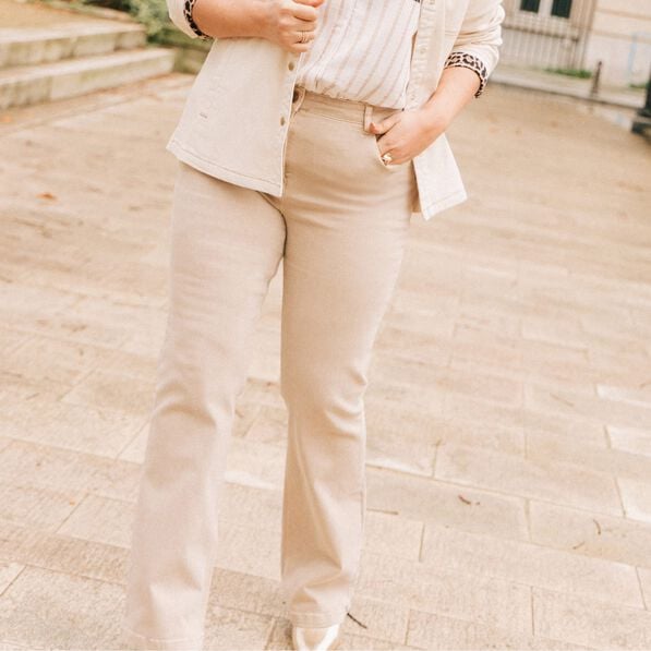 jean bootcut taille haute denim beige femme Jean bootcut taille haute denim beige femme