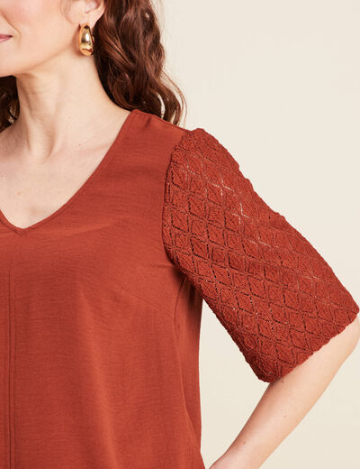 Blouse manches 3/4 marron foncé femme
