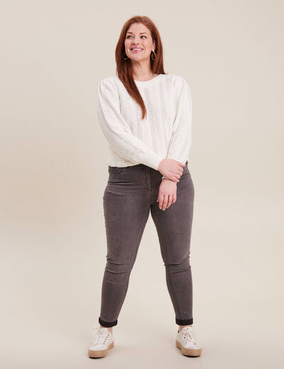 Pull manches longues col rond ecru femme