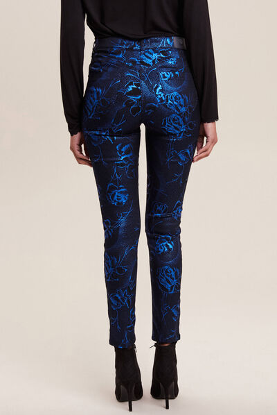 Pantalon ajusté enduit 7/8ème bleu electrique femme