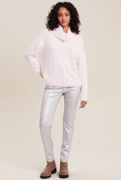 Pull manches longues rose clair femme