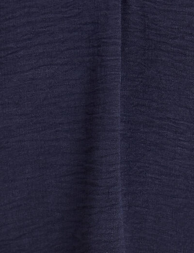 Blouse col tunisien manches courtes bleu foncé femme