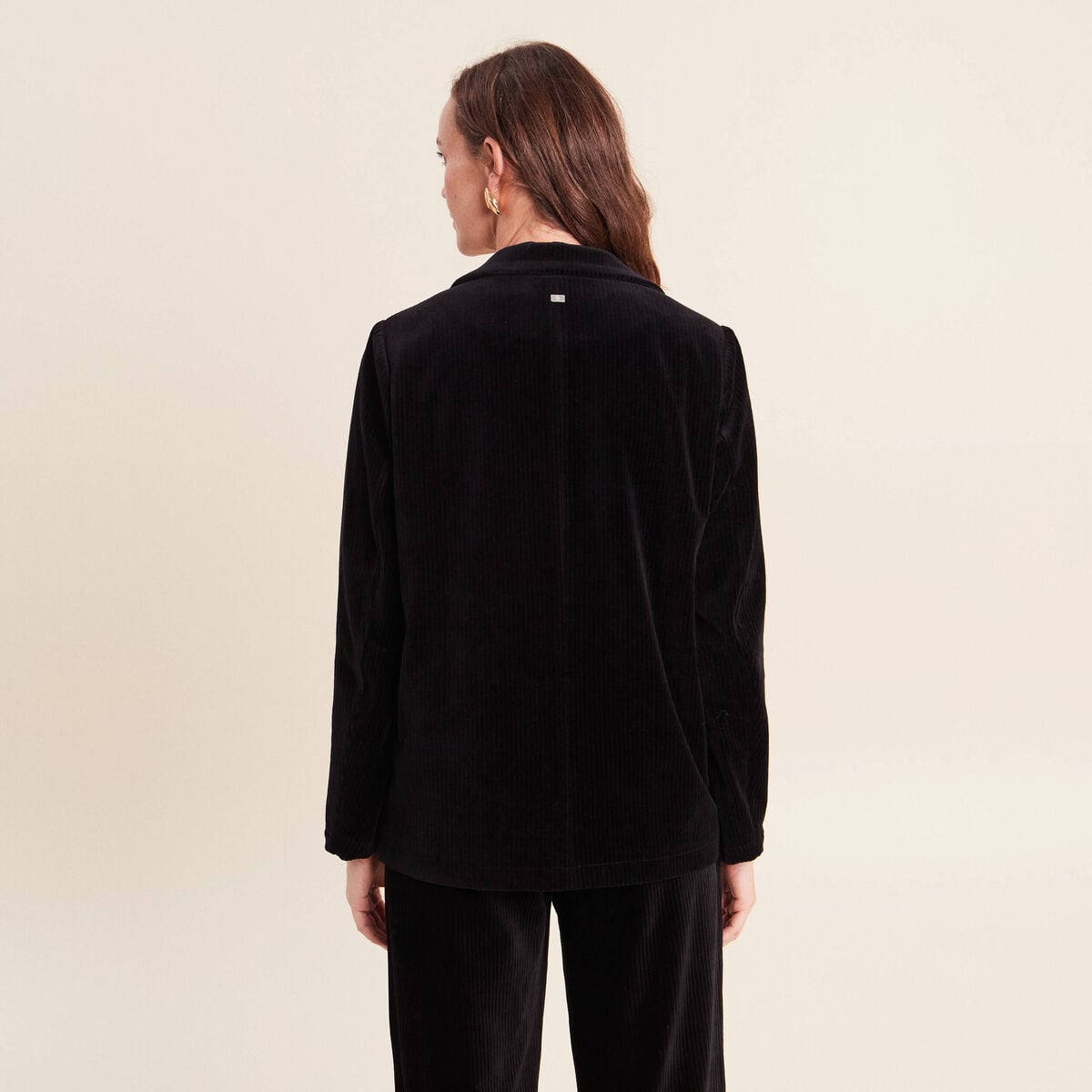 Blazer col tailleur doubl&eacute; noir femme