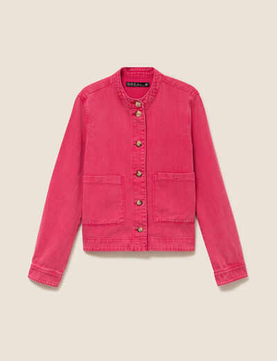 Veste ample courte en jean rose fushia femme