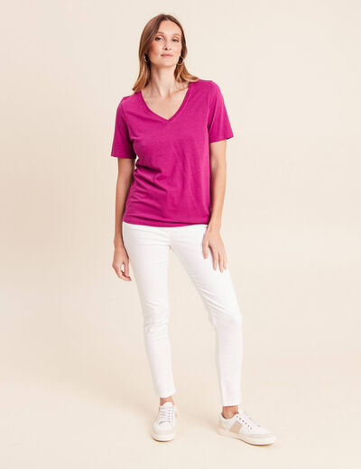 T-shirt col v manches courtes violet femme