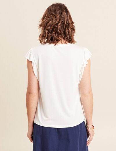 Top col rond manches courtes ecru femme