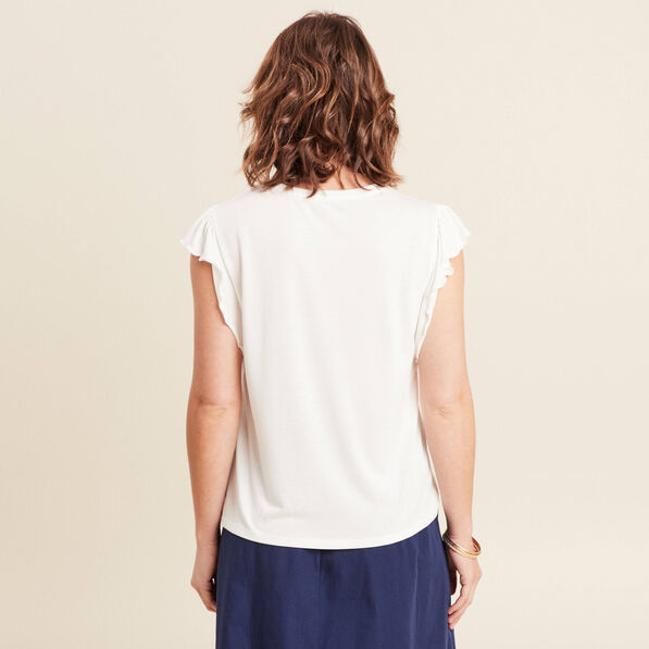 Top col rond manches courtes ecru femme