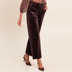 Pantalon large taille haute marron fonc&eacute; femme