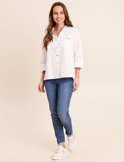 Chemise ample en coton manches 3/4 ecru femme