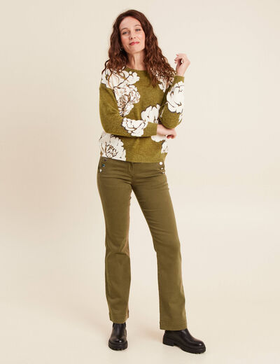 Pantalon coupe bootcut &agrave; pont vert olive femme