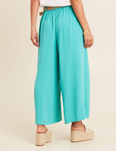 Pantalon jupe-culotte large vert turquoise femme