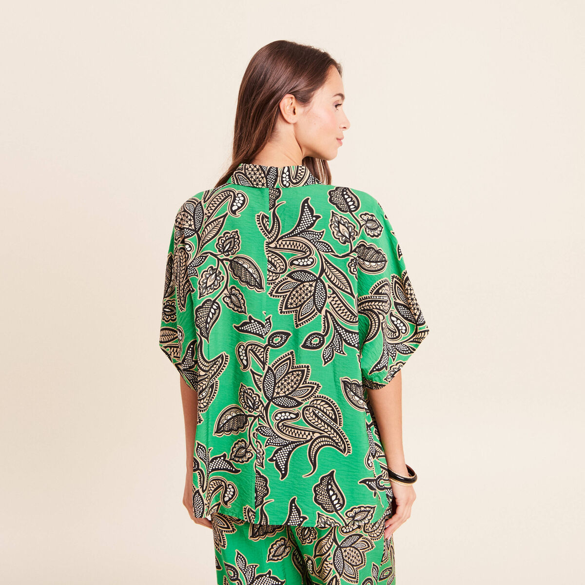 Chemise ample manches courtes fluide vert femme