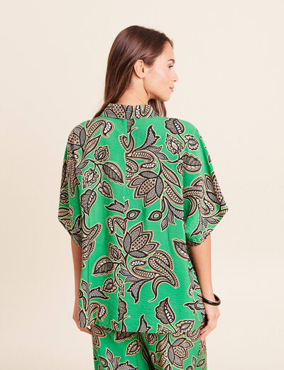 Chemise ample manches courtes fluide vert femme