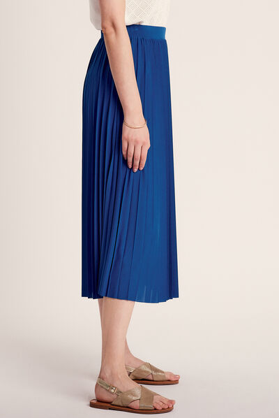 Jupe midi évasée plissée bleu electrique femme