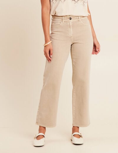 Jean coupe large 7/8&egrave;me taille haute denim beige femme