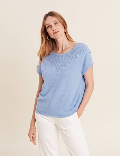 Pull manches courtes bleu femme
