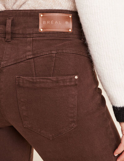 Jean coupe droite taille haute marron fonc&eacute; femme