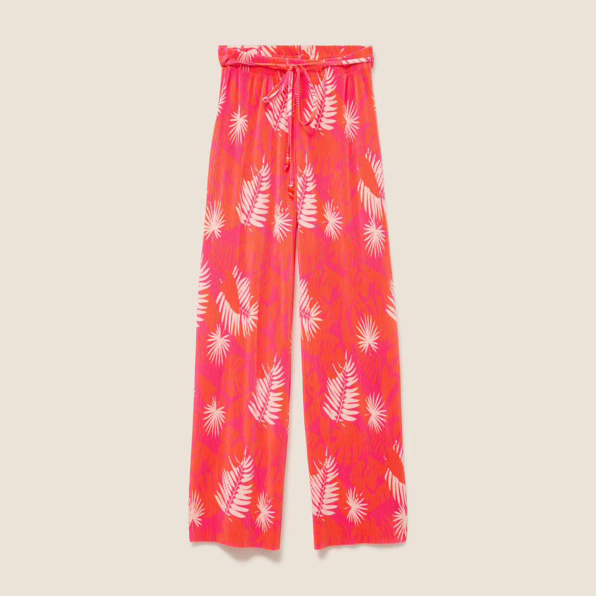 Pantalon coupe large taille haute pliss&eacute; rouge femme
