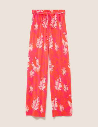 Pantalon coupe large taille haute pliss&eacute; rouge femme