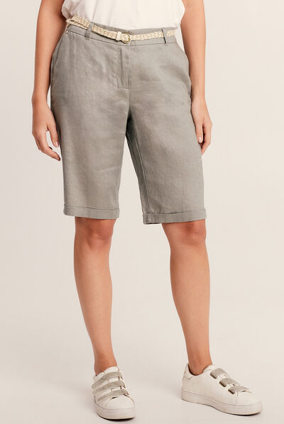 Short droit ceinturé vert clair femme