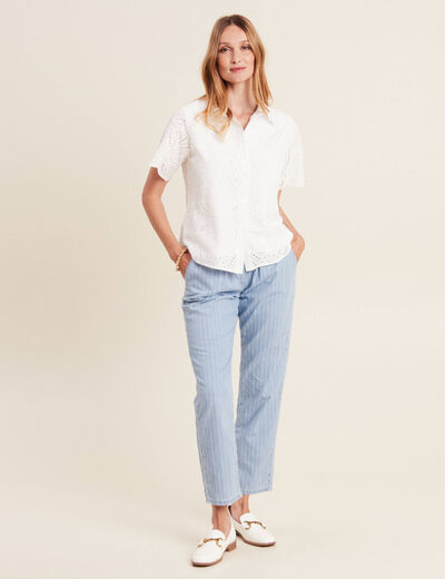Chemise manches courtes brod&eacute;e ecru femme