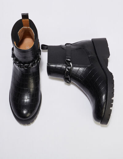 Bottines chelsea aspect croco noir femme