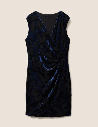 Robe portefeuille d&eacute;tails velours noir femme